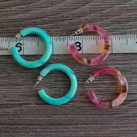 Fenna and Fei Acetate 1.5 in Hoops Teal Floral Pink - Picture 2 of 2